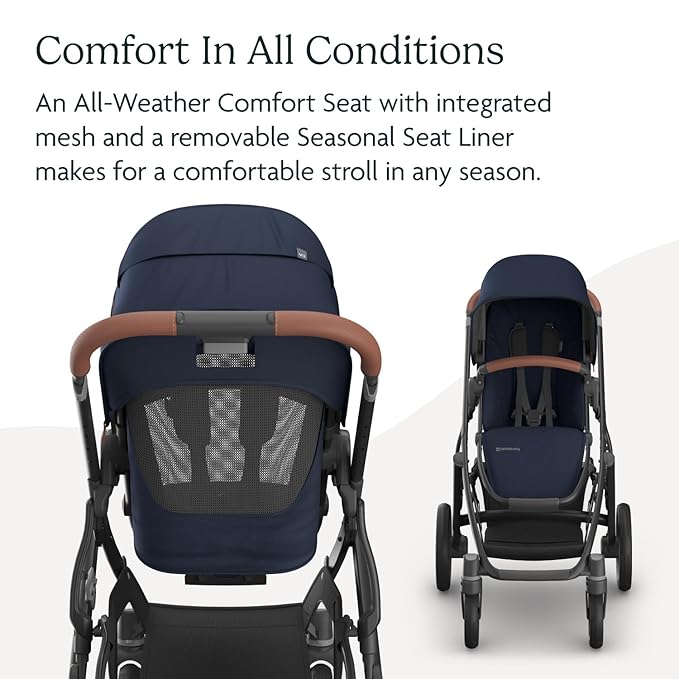 UPPAbaby Vista V3 Stroller - Full-Size Single-to-Double Stroller System - Toddler Seat, Bug Shield, Rain Shield, and Storage Bag Included - Noa (Navy/Carbon Frame/Saddle Leather)