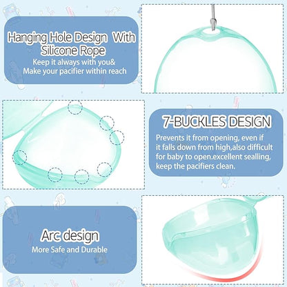 Pacifier Case,4 Pack BPA Free Pacifier Holder Case with Lanyard for Diaper Bag