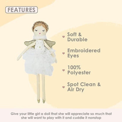 MON AMI Adele Small White Angel Stuffed Doll – 15”, Soft & Cuddly Plush Doll