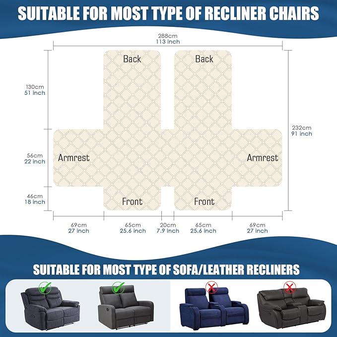 TAOCOCO 100% Waterproof Recliner Covers, Recliner Sofa Covers with Leg Straps, Reversible Recliner Couch Cover for Reclining Chair, Washable Couch Protector for Pets Kids(2 Seater, Coffee)