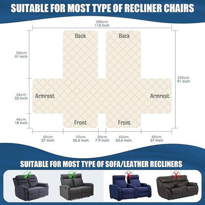 TAOCOCO 100% Waterproof Recliner Covers, Recliner Sofa Covers with Leg Straps, Reversible Recliner Couch Cover for Reclining Chair, Washable Couch Protector for Pets Kids(2 Seater, Coffee)