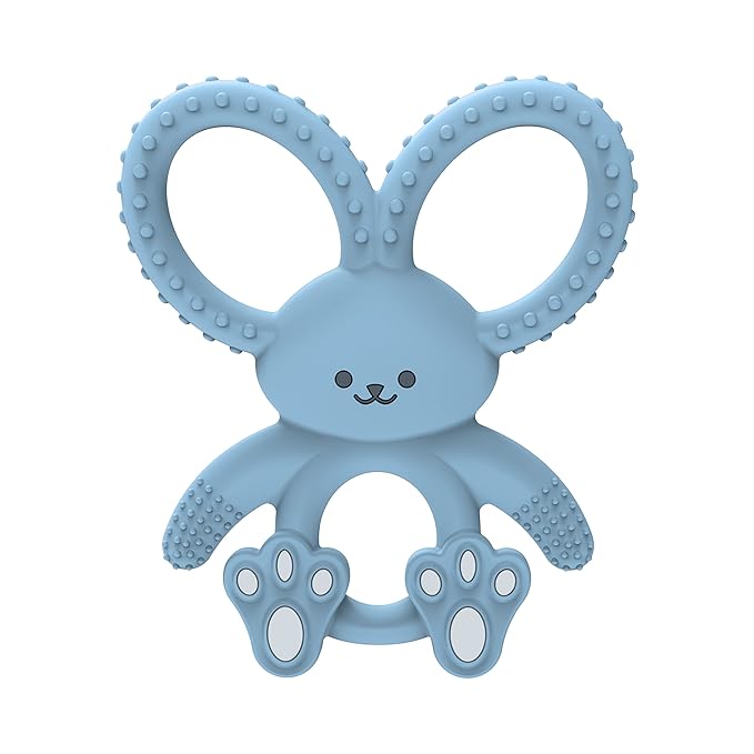 Dr. Brown's Flexees Gray & Blue Bunny 100% Silicone Baby Teethers, BPA Free 3 Months+