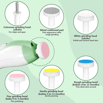 Baby Nail Trimmer Electric, 6 in 1 Baby Nail File Clippers Infant Grooming Kit Manicure Set for Toddler or Adults, Green