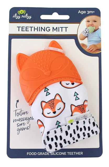 Itzy Ritzy Silicone Teething Mitt - Soothing Infant Teething Mitten with Adjustable Strap, Crinkle Sound & Textured Silicone to Soothe Sore & Swollen Gums 3 Mos
