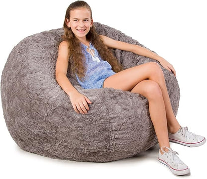 CordaRoy's Faux Fur Bean Bag Chair, Convertible Chair Folds from Bean Bag to Lounger, As Seen on Shark Tank, Grey - Full Size