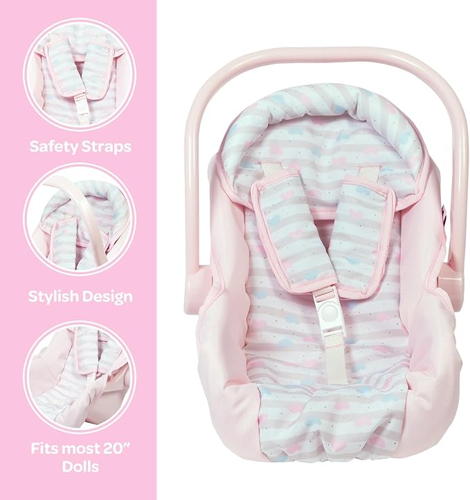 Adora Baby Doll Car Seat Carrier with Removable Seat Cover - Machine Washable, Fits Most Dolls & Plush Animals Up To 20” 2+ -