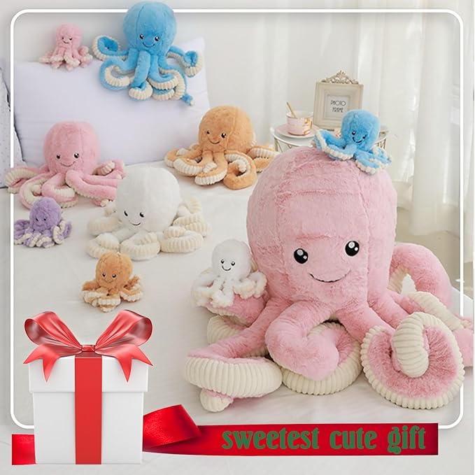 DENTRUN Octopus Stuffed Animals, Giant Octopus Plush Doll Play Toys for Kids Girls Boys Adults Birthday Xmas Halloween Present Stuffed Sea Animals Plushie 7/16/24/32 Inches, 5 Colors