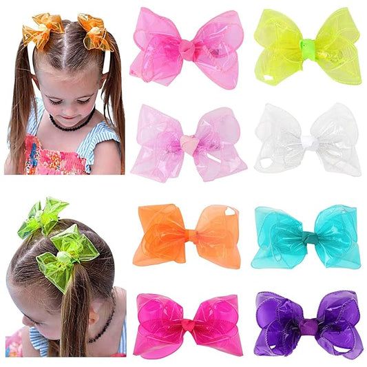 Waterproof Jelly Hair Bows, Multi-colored PVC Summer Swim Pool Bow Clips Transparent Hair Accessories for Girls Toddler Infants Kids Teens Children (Swim Pool Bows 4inch)