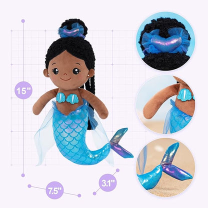 OUOZZZ 15" Soft Black Mermaid Doll for Girls - First 3 year