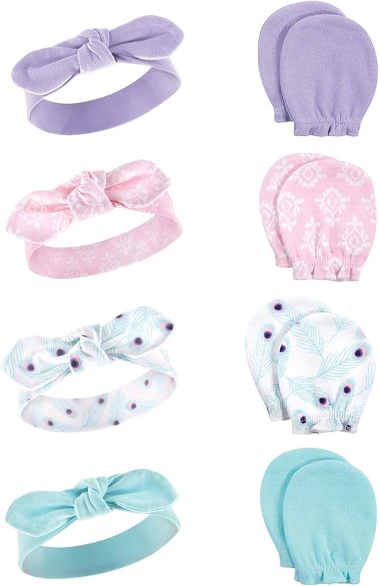 Hudson Baby Baby Girls' Cotton Headband and Scratch Mitten Set