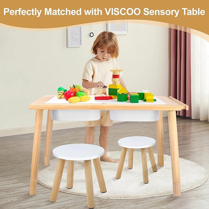 Wooden Step Stool for Kids, Children's Stool Matched Sensory Table, Children Sitting Stool with Assembled Four-Legged, Multi-Purpose Kids Chairs for Bathroom Kitchen Bedroom, Natural Anti-Slip, 2 Pack