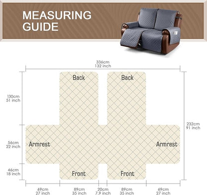 KinCam Waterproof Oversized Loveseat Recliner Cover, Non-Slip Reclining Couch Covers for 2 Seat, Recliner Sofa Cover Furniture Protector with Elastic Straps for Kids, Pets, Dark Gray