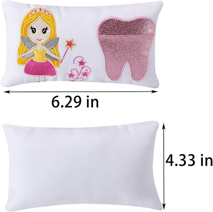 Tooth Fairy Pillow with Pocket for Girls and Boys Kids 8.6 x 4.8 inches
