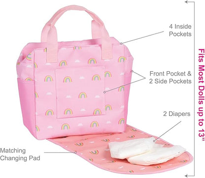 ADORA Baby Doll Diaper Bag with Sturdy Straps, Includes Changing Mat and 2 Doll Diapers (Fits 13" Dolls) 3+ -