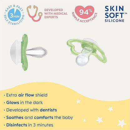 MAM Air Night Pacifiers (1 Sterilizing Pacifier Case), MAM Sensitive Skin Pacifier 6+ Months 6-16 - 2 Ct 1)