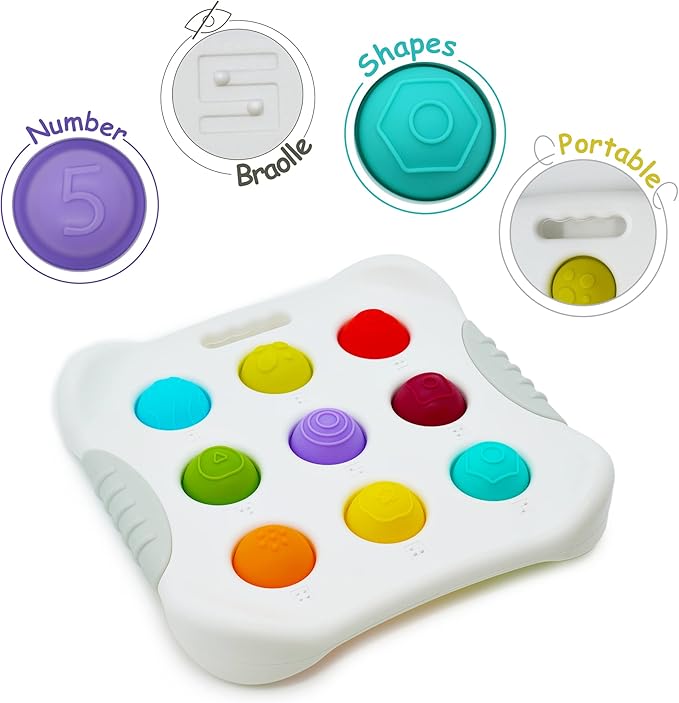 LiKee Fidget Popper Sensory Baby Toys for 10+ Months, Montessori Busy Toy for 1 2 3 Year Old Toddlers Push and Popping Bubbles Fine Motor Skill 1-3 Stress (1 Piece)