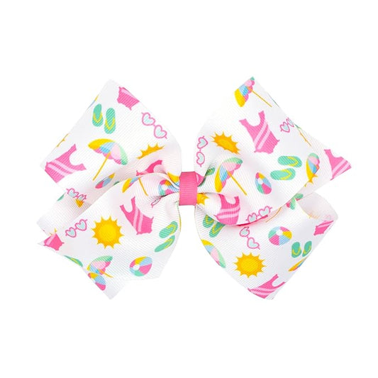 Wee Ones Girls' Summer Print Grosgrain Hair Bows on a WeeStay Hair Clip, King
