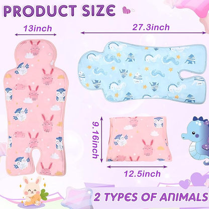 Qunclay 2 Pcs Gel Car Seat Cooler Pad for Baby Cooling Pad for Stroller Breathable Universal Car Cooler Mat Multifunctional Baby Stroller Seat Liner Cushion Chair(Rabbit, Seahorse)