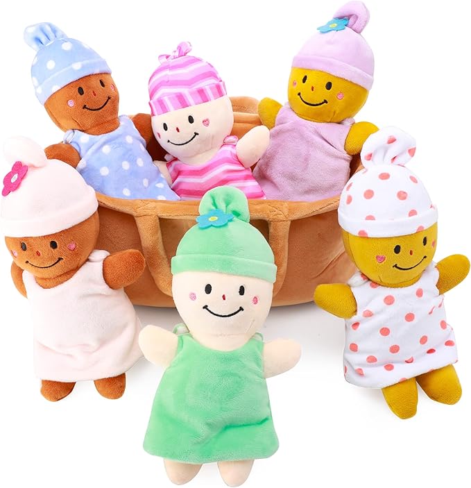 Basket Plush Baby Dolls Soft Multicultural Sensory Babies Toy Set 6 Piece