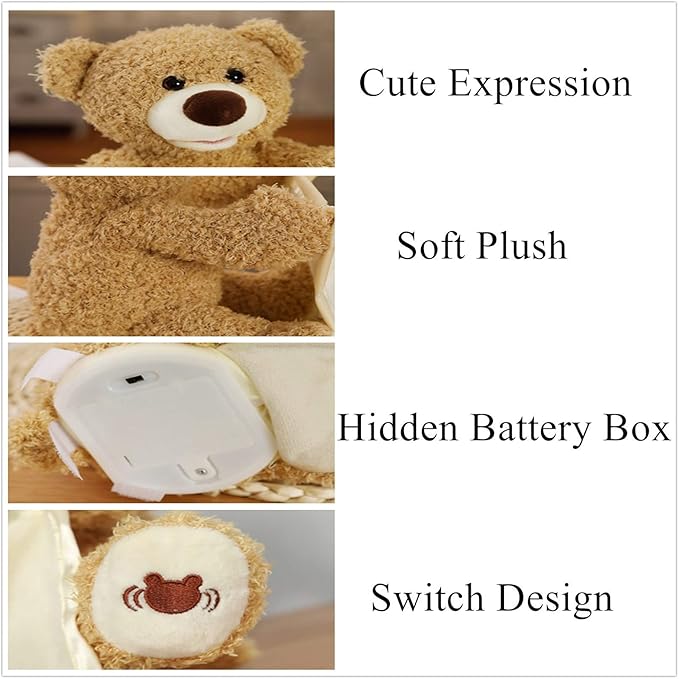 Plush Stuffed Animal Toy, Talking Teddy Bear Animated Plush Toy Dolls for Personalized Baby Birthday Gift 11.5in (Primary)
