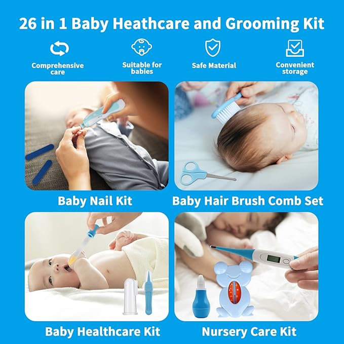 Baby Healthcare and Grooming Kit, 26 in 1 Baby Electric Nail Trimmer Set Newborn Nursery Health Care Set for Newborn Infant Toddlers Baby Boys Girls Kids Haircut Tools
