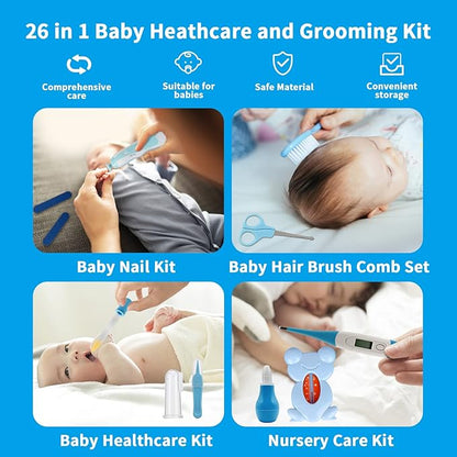 Baby Healthcare and Grooming Kit, 26 in 1 Baby Electric Nail Trimmer Set Newborn Nursery Health Care Set for Newborn Infant Toddlers Baby Boys Girls Kids Haircut Tools