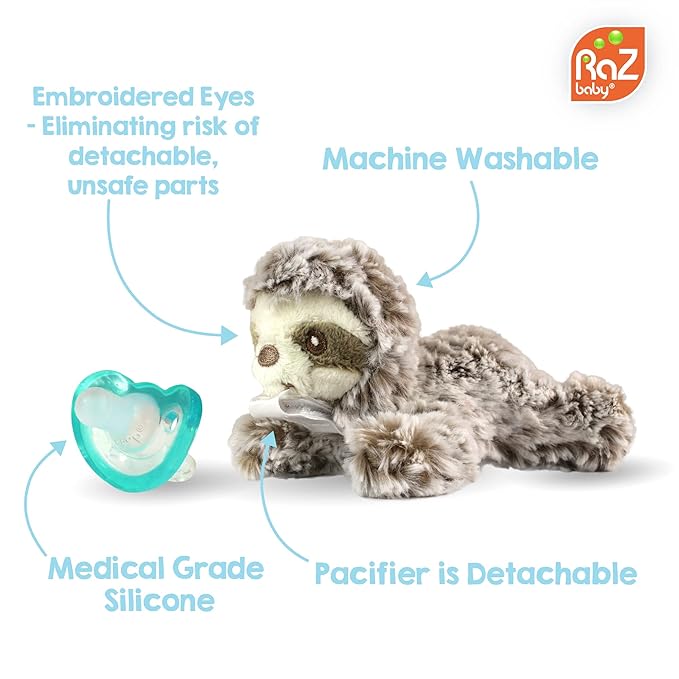 RaZbaby JollyPop Pacifier, Holder w/Detachable Baby Pacifier 0M+, 100%