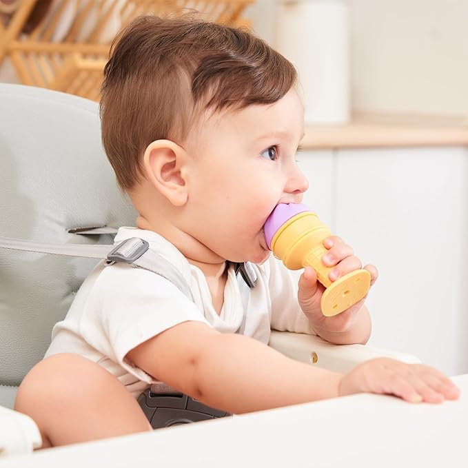 Smily Mia Baby Fruit Food Feeder & Freezer Teether Combo, Icy Bite Ice Cream Teether for Baby Cooling Relief 3 Month+,Purple