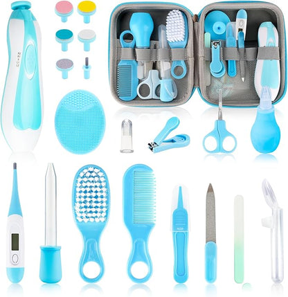 Baby Healthcare and Grooming Kit, 21pcs Baby Electric Nail Trimmer Set Newborn Nursery Health Care Set for Newborn Infant Toddlers Baby Boys Girls Kids Haircut Tools (21 Kits Blue)