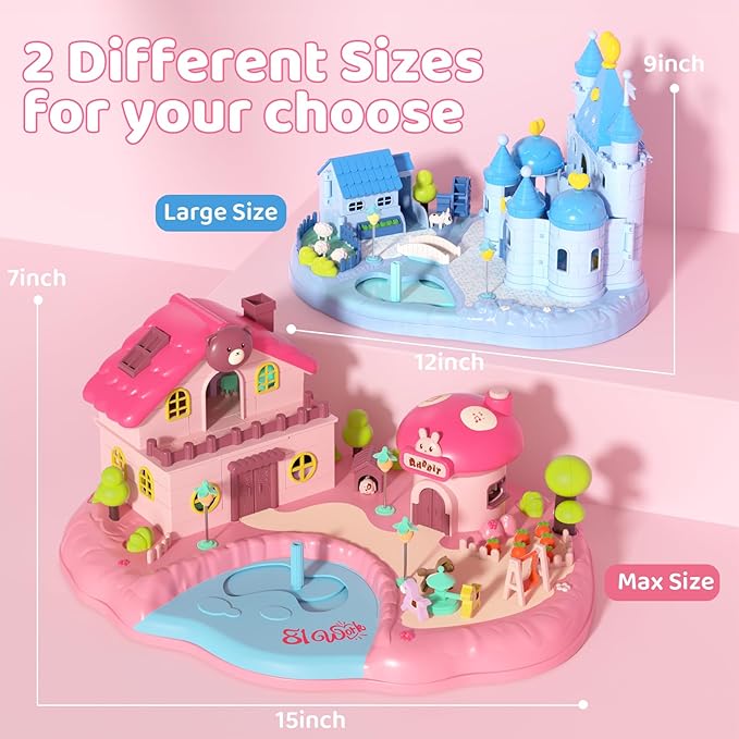 Magnetic Doll House Playset for 2-4 Girls Gifts, Princess Dollhouse with Music, Light, 4 Toy Figures, Girl Toys for 3-5 Years Old, Christmas Birthday Gifts for Kids Age 3 4 5 6 Years Old Girls