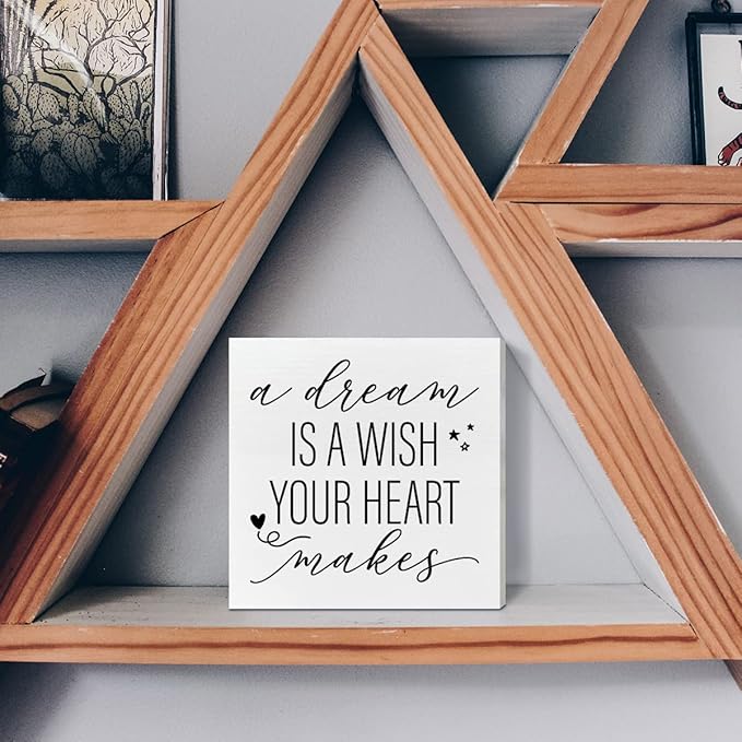 Nursery Desk Wooden Box Sign Decor, A Dream Is A Wish Your Heart Makes