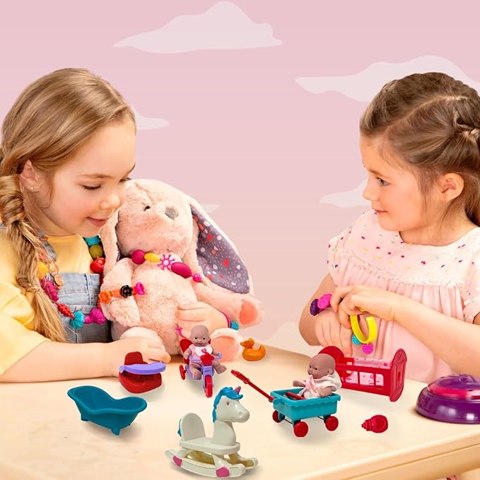 Mini Baby Doll Set, Small Baby Doll Playset with Mini Doll Accessories & 5 inch Doll Furniture 15pc Tiny