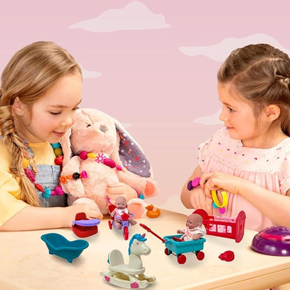 Mini Baby Doll Set, Small Baby Doll Playset with Mini Doll Accessories & 5 inch Doll Furniture 15pc Tiny