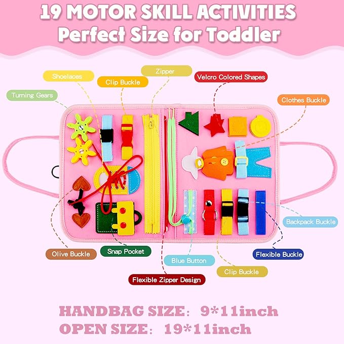 Guolely Busy Board Montessori Toy for 1 2 3 4 Year Old Toddlers - Educational Activity Developing Sensory Board for Basic Dress Fine Motor Skills