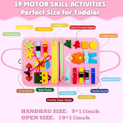 Guolely Busy Board Montessori Toy for 1 2 3 4 Year Old Toddlers - Educational Activity Developing Sensory Board for Basic Dress Fine Motor Skills