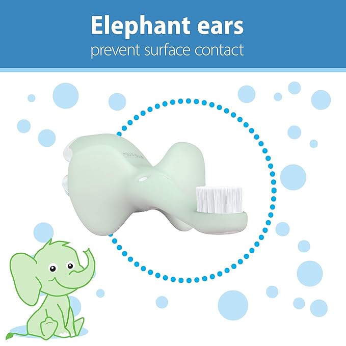 Dr. Brown's Infant-to-Toddler Training Toothbrush Set, Mint Elephant with Fluoride-Free Strawberry Baby Toothpaste, 0-3 Years (Styles May Vary)