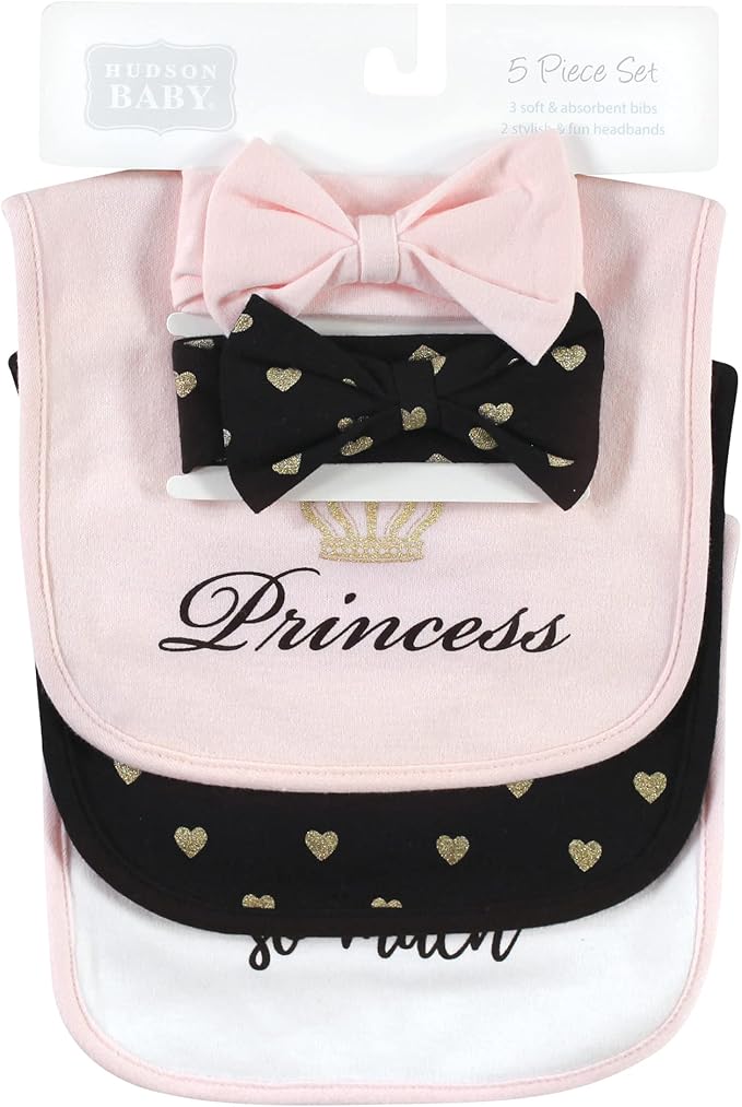 Hudson Baby Unisex BabyCotton Bib and Headband or Caps Set