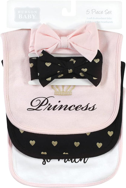 Hudson Baby Unisex BabyCotton Bib and Headband or Caps Set