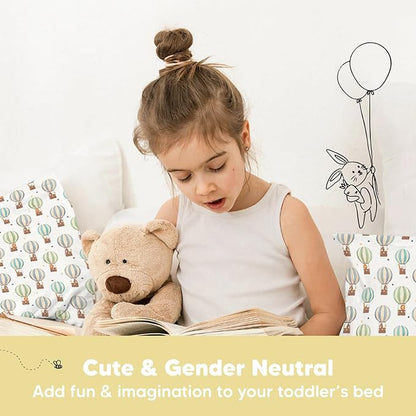 Toddler Pillow with Pillowcase - 13x18 My Little Dreamy Pillow, Organic Cotton Toddler Pillows for Sleeping, Kids Pillow, Travel Pillows, Mini Pillow,Nursery Pillow,Toddler Bed Pillow(Hot Air Balloon)