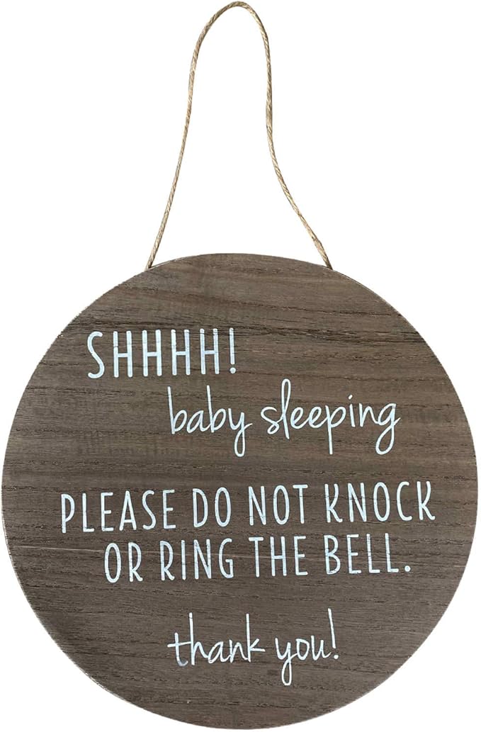 KIND FATE Baby Sleeping Sign for Front Door Do Not Knock or Ring Doorbell Sign | New Mom Gifts Do Not Disturb Door Hanger Sign 10" Round