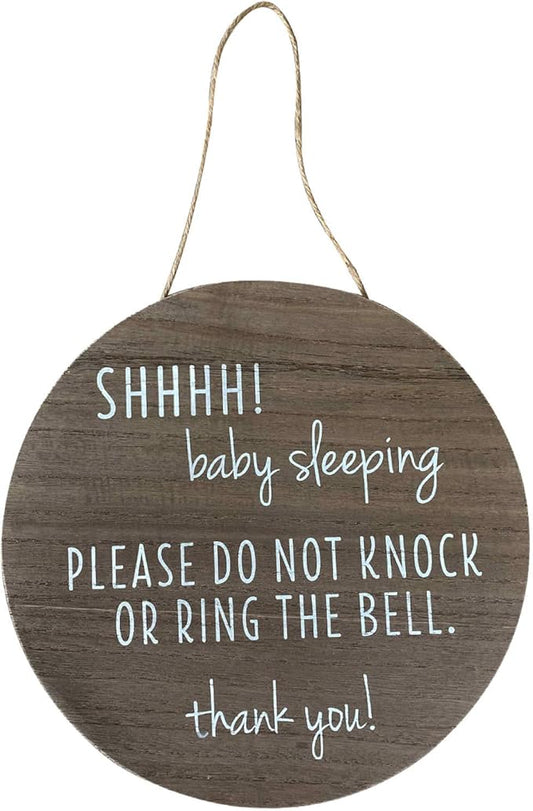 KIND FATE Baby Sleeping Sign for Front Door Do Not Knock or Ring Doorbell Sign | New Mom Gifts Do Not Disturb Door Hanger Sign 10" Round
