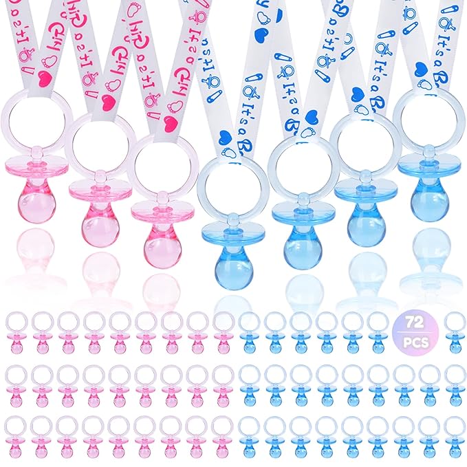 72 Baby Shower Pacifiers Necklace, Acrylic Pacifier Necklace