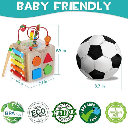HELLOWOOD Wooden Baby Activity Cube, 8-in-1 Montessori Toys for 1+ Year Old Girls & Boys 1-3, 1st