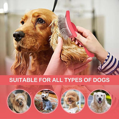 Dog Slicker Brush for Golden Doodle Grooming Kit - Dematting Brushes for Goldendoodles, Labradoodles, Poodles - Pet Hair Brush for Medium & Long Haired Dogs - Large (Red)