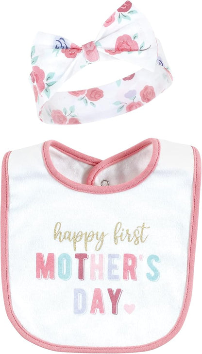 Hudson Baby Unisex BabyCotton Bib and Headband or Caps Set