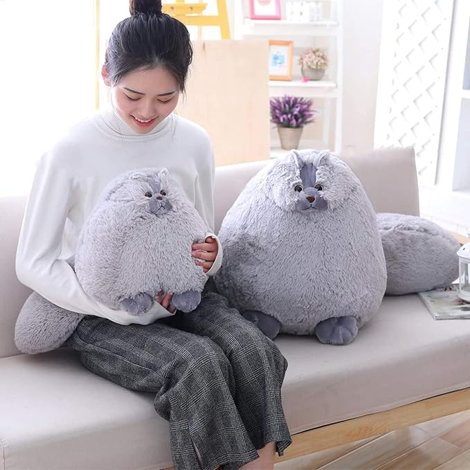 Winsterch Kids Large Cat Stuffed Animal Toys Gift Big Plush Cat Animal Baby Doll, Fat Gray Plush Cat Toy for Boys (Gray 20 Inches)