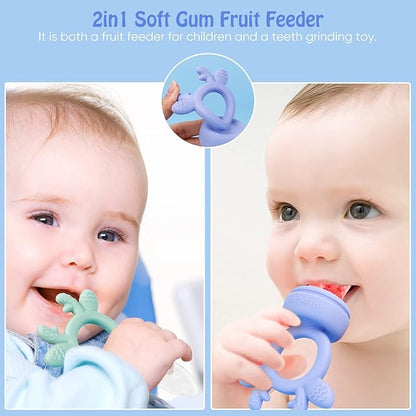 Baby Solids/Frozen Fruit Feeder Pacifier, Infant Teether Toy 4M+ 2-Pack (Deer