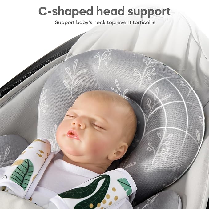 Mamatepe Infant Car Seat Insert, Baby Seat Head and Body Support for Newborn, Soft Breathable, Reversible Design, Fits for Stroller, Baby Swing, Rocker, Bassinets, Pushchair, Green