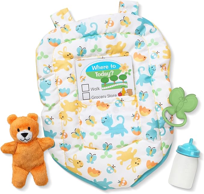 Melissa & Doug Mine to Love Carrier Play Set for Baby Dolls with Toy Bear, Bottle 14.25 x 8.25 x 2.5
