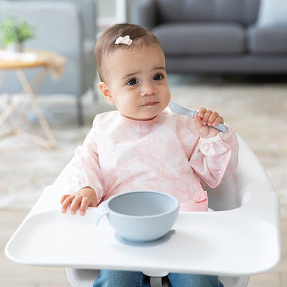 Bumkins Baby Bowl, Silicone Feeding Set with Suction for Baby and Toddler, Includes Spoon and Lid, First Feeding Set, Training Essentials for Baby Led Weaning for Babies 4 Months Up, Gray